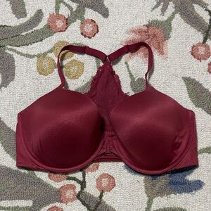 Victoria's Secret Body by Demi Deep Red Lace Racerback Bra, front hook, 38DD